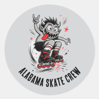 Cartoon Monster Rollerskaten Ronde Sticker