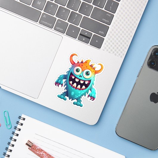 Cartoon Monster Sticker (Laptop met iPhone)