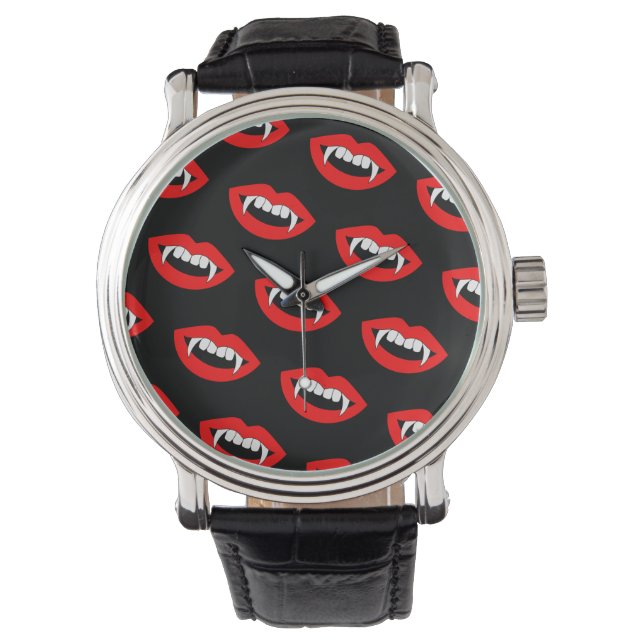 Cartoon Monster Vampire Lips sharp Teeth Fangs Horloge (Voorkant)