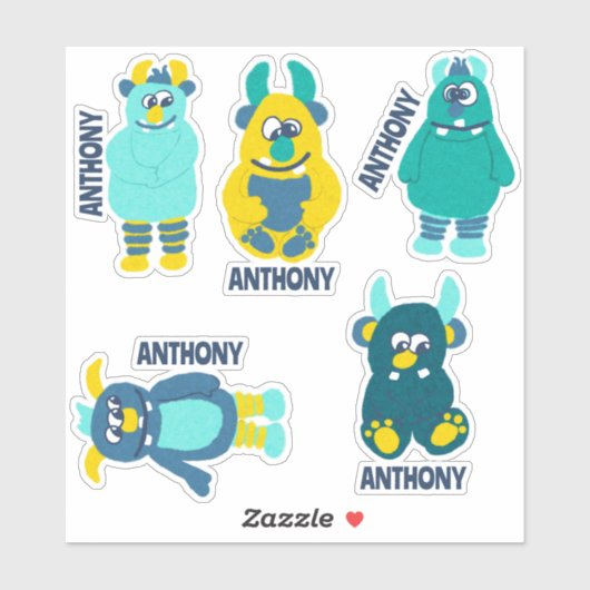 Cartoon Monsters Gepersonaliseerde Sticker Set (Vel)