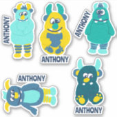 Cartoon Monsters Gepersonaliseerde Sticker Set (Voorkant)