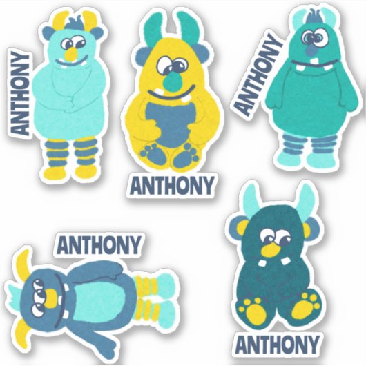 Cartoon Monsters Gepersonaliseerde Sticker Set (Voorkant)