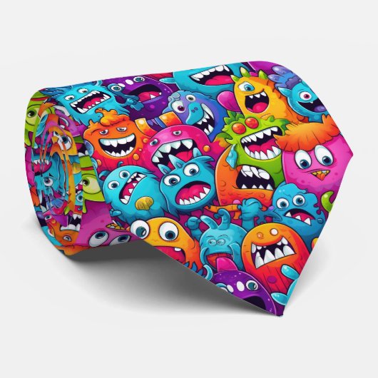 Cartoon Monsters Necktie Stropdas (Opgerold)