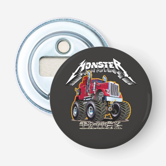 Cartoon monstertruck button flesopener (Voorkant)