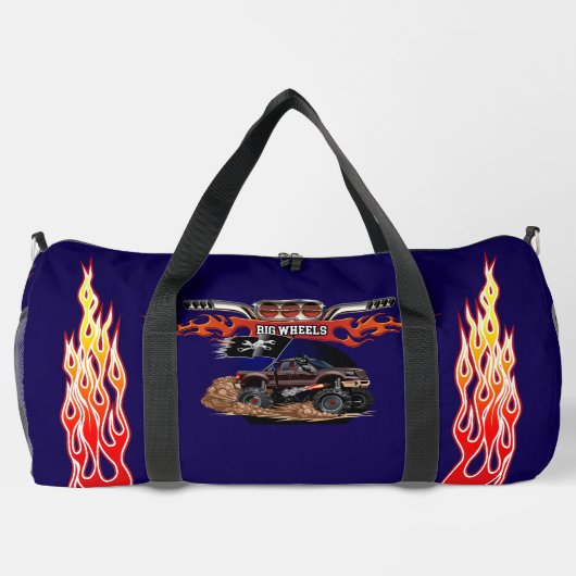 Cartoon monstertruck grote wielen plunjezak (Achterkant)