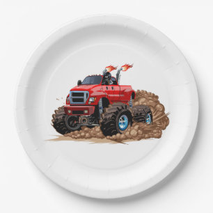 Cartoon monstertruck papieren bordje