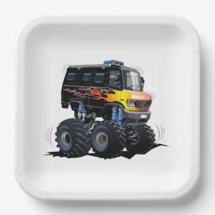 Cartoon monstertruck papieren bordje