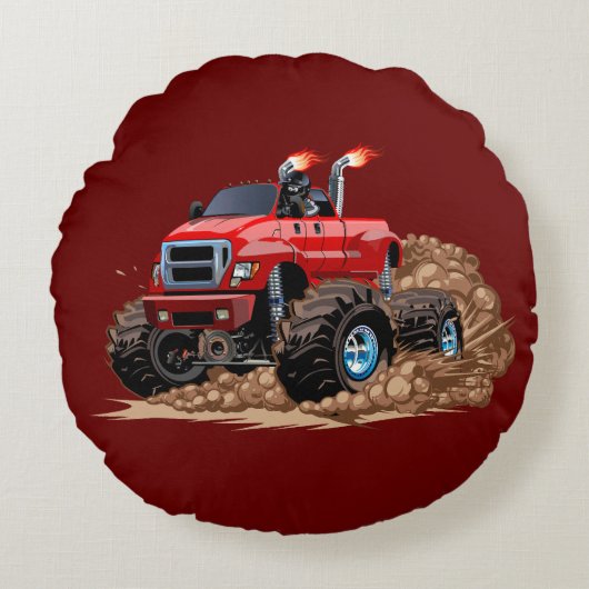 Cartoon monstertruck rond kussen (Voorkant)