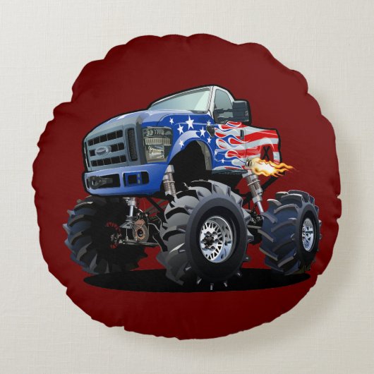 Cartoon monstertruck rond kussen (Voorkant)