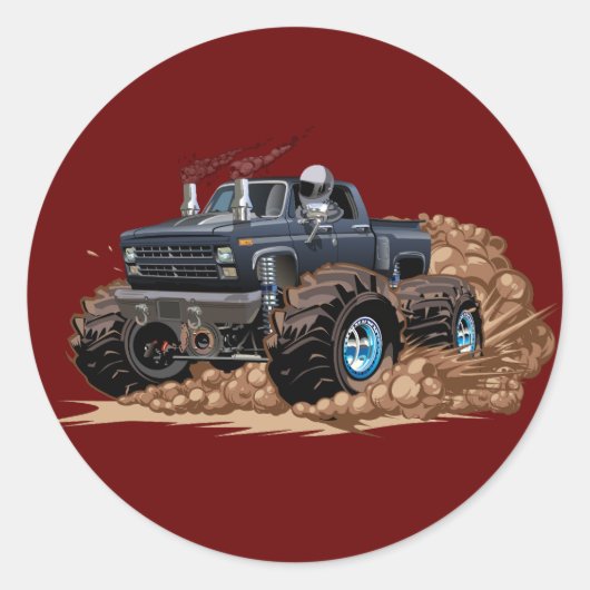 Cartoon monstertruck ronde sticker (Voorkant)