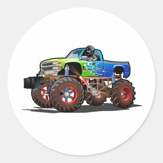 Cartoon monstertruck ronde sticker (Voorkant)