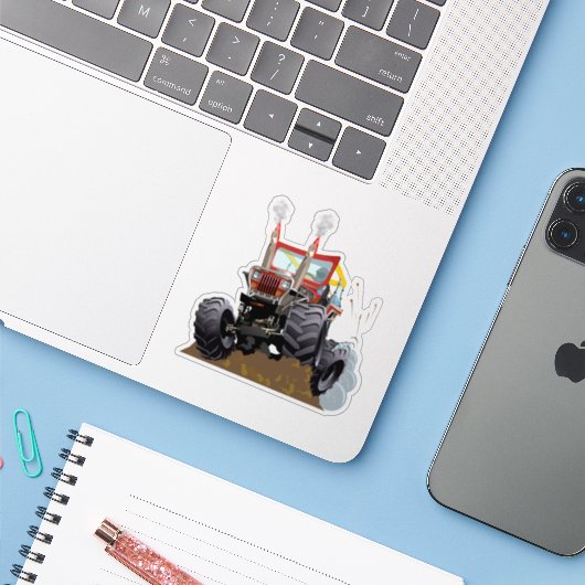 Cartoon monstertruck sticker (Laptop met iPhone)