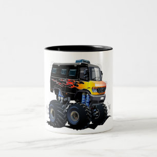 Cartoon monstertruck tweekleurige koffiemok