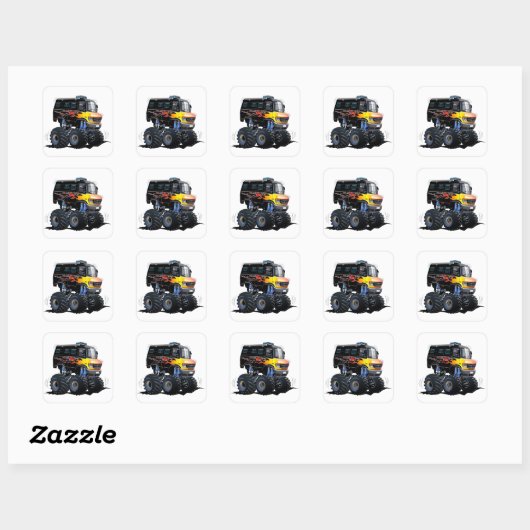 Cartoon monstertruck vierkante sticker (Vel)