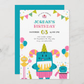 Cartoon monsterverjaardag kaart (Voorkant / Achterkant)