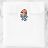 Cartoon monteur bouwvakker met sleutel ronde sticker (Tas)