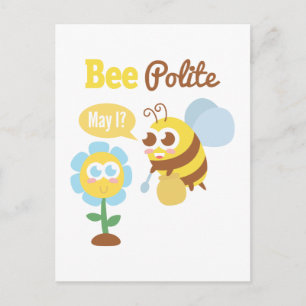 Cartoon: Mooie bij die nectar verzamelt van bloem Briefkaart