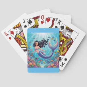 Cartoon mooie zeemeermin onder de zee pokerkaarten