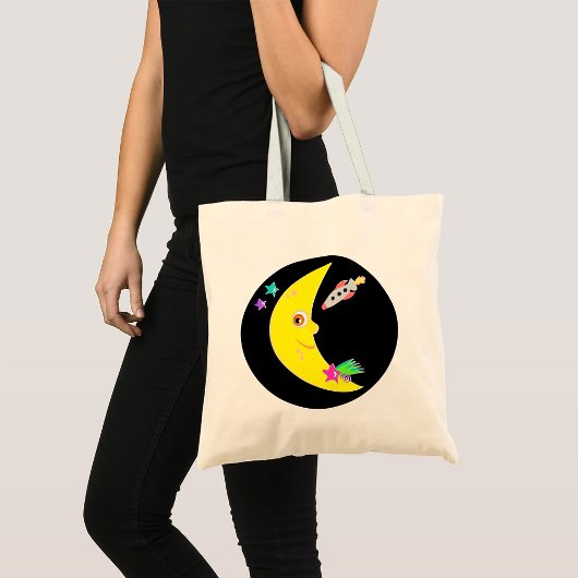 Cartoon Moon Rocket Canvas tas