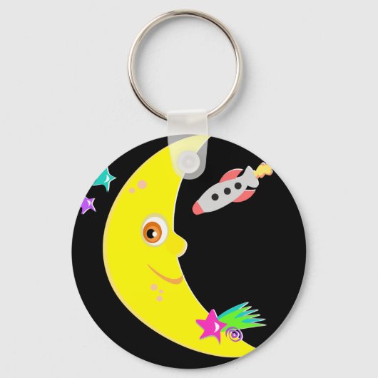 Cartoon Moon Rocket Sleutelhanger (Achterkant)
