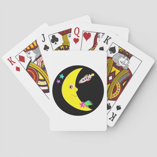 Cartoon Moon Rocket-speelkaarten Pokerkaarten (Achterkant)