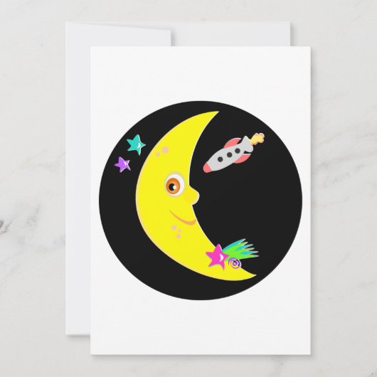 Cartoon Moon Rocket Uitnodigingen (Voorkant)