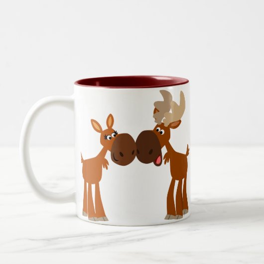 Cartoon Moose Couple in Love Mok (Links)