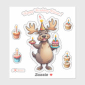Cartoon Moose - Happy Birthday gepersonaliseerd Sticker (Vel)
