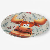 Cartoon Moose met Gift op Christmas Pattern Papieren Bordje (Gekanteld)