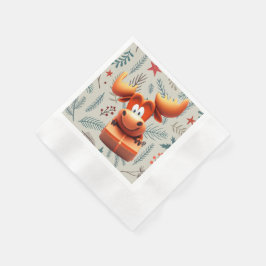 Cartoon Moose met Gift op Christmas Pattern Servet