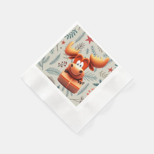 Cartoon Moose met Gift op Christmas Pattern Servet (Hoek)