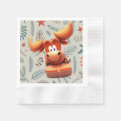 Cartoon Moose met Gift op Christmas Pattern Servet (Voorkant)