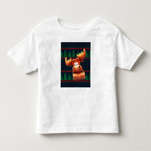Cartoon Moose met Kerstcadeau Kinder Tshirt (Voorkant)