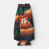 Cartoon Moose met kerstcadeau Koelboxxen Flesjeskoeler (Achterkant)