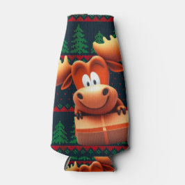 Cartoon Moose met kerstcadeau Koelboxxen Flesjeskoeler