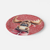 Cartoon Moose met kerstcadeau Papieren Bordje (Gekanteld)