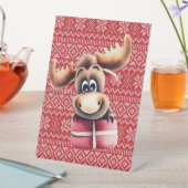 Cartoon Moose met kerstcadeau Reclamebord Met Voetstuk (Insitu)