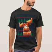 Cartoon Moose met Kerstcadeau Tshirt Vrouwen (Voorkant)