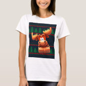 Cartoon Moose met Kerstcadeau Tshirt Vrouwen (Voorkant)