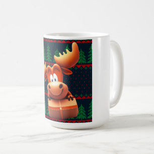 Cartoon Moose met Kerstcadeau Tshirt Vrouwen Koffiemok