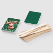 Cartoon Moose op groen gebreid patroon Handwaaier (Niet-gemonteerd)