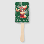 Cartoon Moose op groen gebreid patroon Handwaaier (Voorkant)