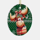 Cartoon Moose op groen gebreid patroon Keramisch Ornament (Rechts)