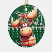 Cartoon Moose op groen gebreid patroon Keramisch Ornament (Links)