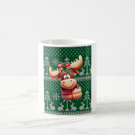 Cartoon Moose op groen gebreid patroon Koffiemok