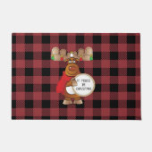 Cartoon Moose Zwart Rood Buffel Plaid Christmas Deurmat (Voorkant)