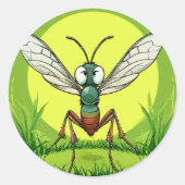 Cartoon Mosquito Ronde Sticker (Voorkant)