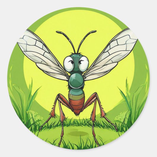 Cartoon Mosquito Ronde Sticker (Voorkant)