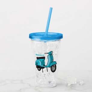 Cartoon motorfiets met motorbromfiets acryl drinkbeker