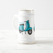 Cartoon motorfiets met motorbromfiets bierpul (Voorkant links)